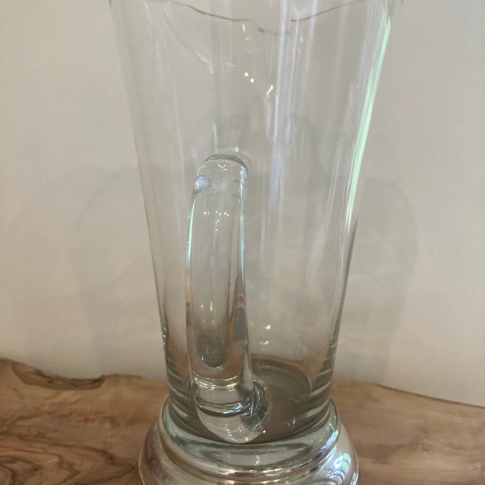 VTG MCM Clear Blown Glass Martini/Coctail Pitcher With Silver Base